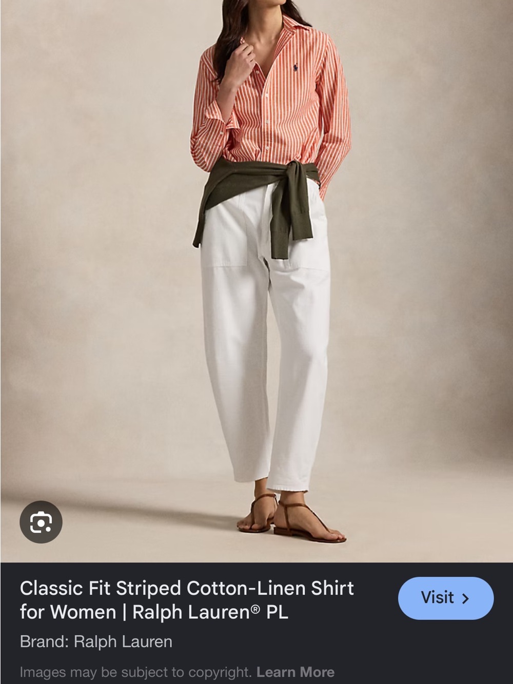 Ralph Lauren Coral and White Striped Button-Up Shirt